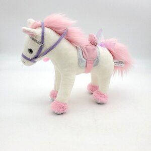 Princess‎ MIMI Horse Stuffed Animal Pink Mane White w/ Saddle 9" Plush Glitter